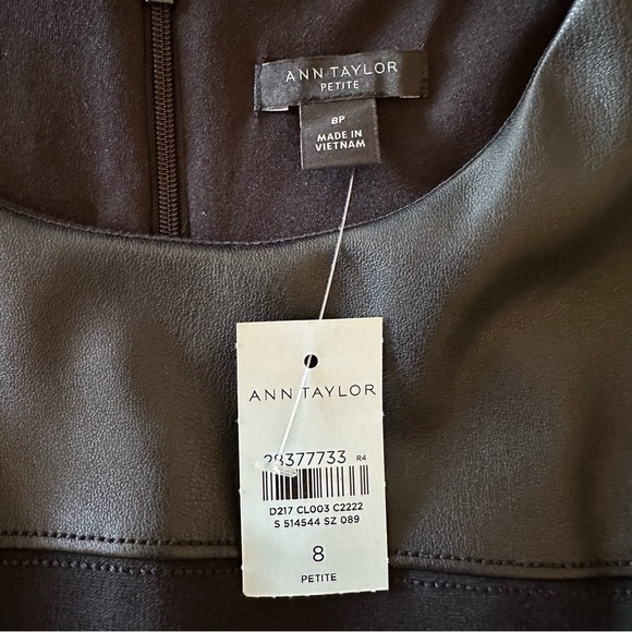 NWT Ann Taylor Women Black Stretch Sleeveless Sheath Fox Leather Dress Size 8P - Picture 9 of 12